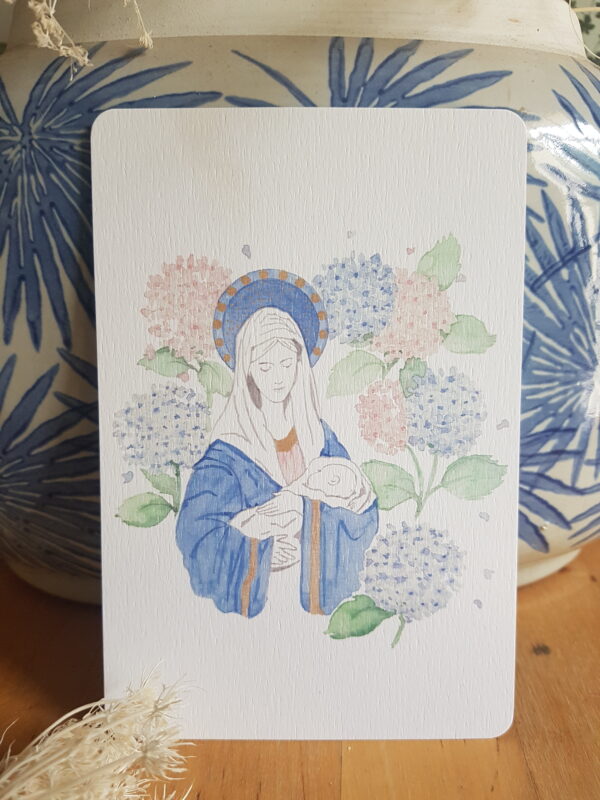 Carte - Vierge à l'enfant & hortensias