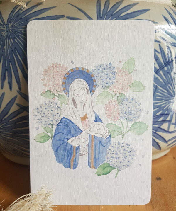 Carte - Vierge à l'enfant & hortensias