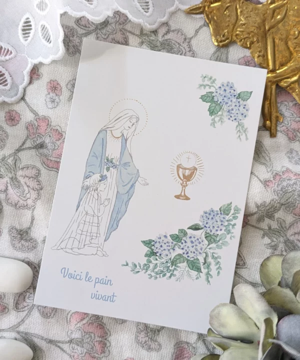 Image signet de communion pour fille avec hortensias
