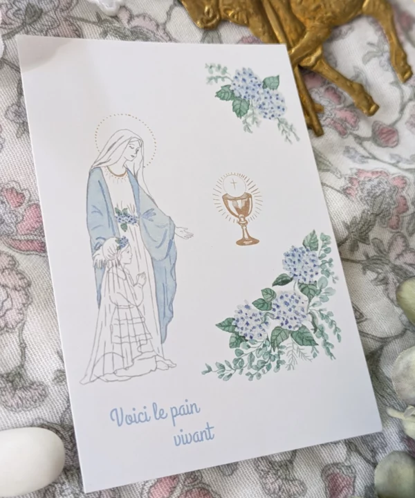 Image signet de communion pour fille avec hortensias