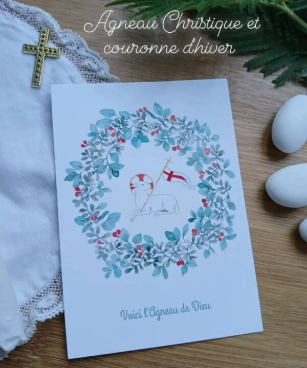 Image pieuse - Agneau de Dieu & couronne d'hiver