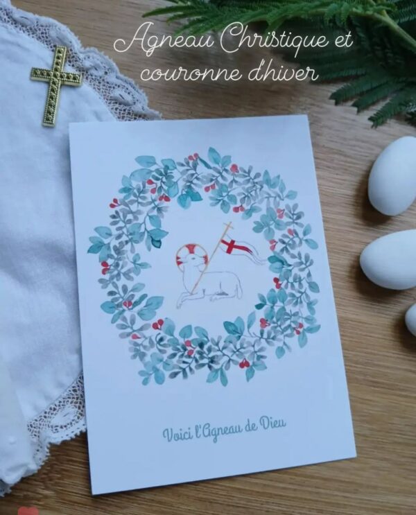 Image pieuse - Agneau de Dieu & couronne d'hiver
