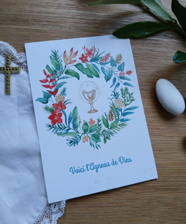 Image pieuse - Communion & couronne exotique.