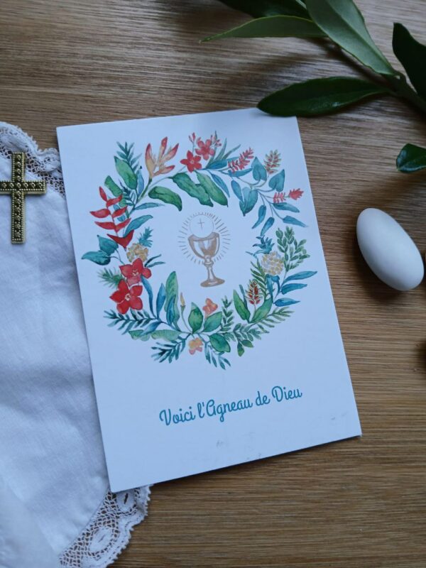 Image pieuse - Communion & couronne exotique.