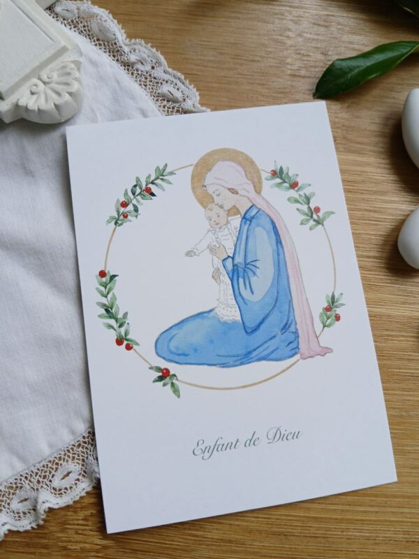 Image pieuse - Vierge bleue, enfant de Dieu