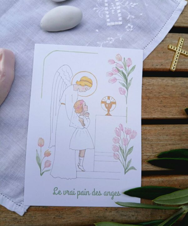 Image pieuse - Communion fille & tulipes