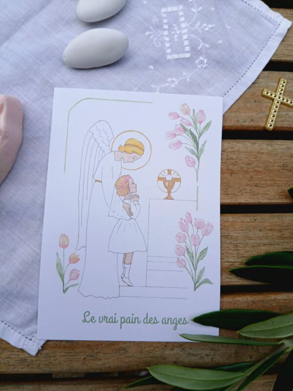 Image pieuse - Communion fille & tulipes