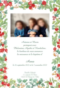 Faire-part rectangulaire 11,4cm x 16,8 cm sur papier texturé Rives extra blanc 250g