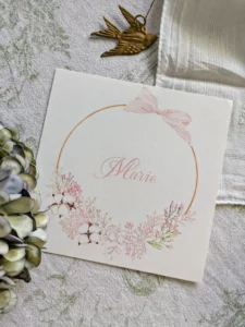 Faire-part carré 14x14 cm sur papier texturé Rives extra blanc 250g