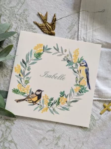 Faire-part carré 14x14 cm sur papier texturé Cygne Blanc naturel 300g