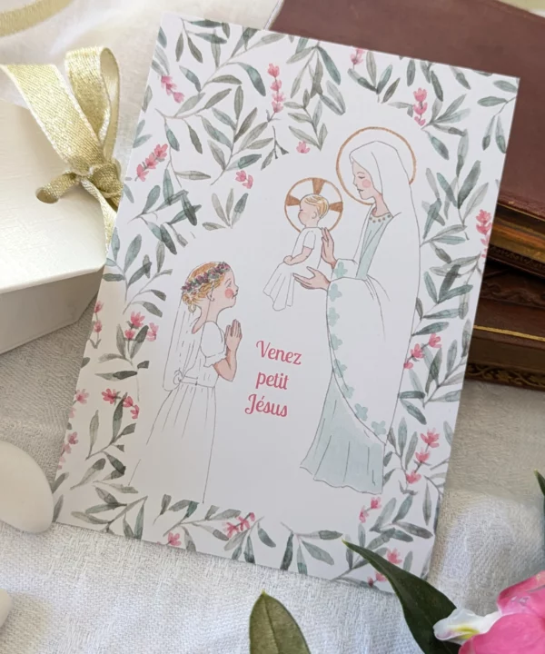 Image signet de première communion lavandes roses pour fille