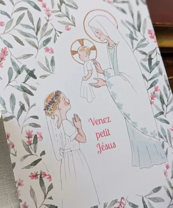 Alternative view of Image signet de première communion lavandes roses- "venez petit Jésus"