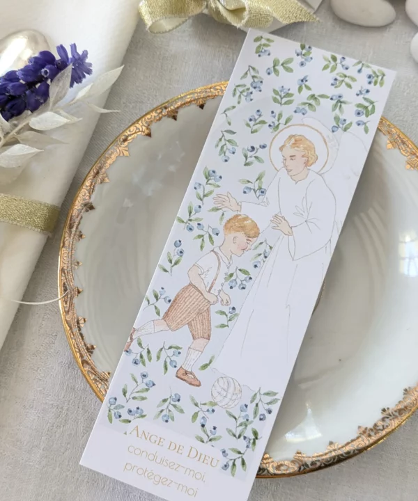 Signet ange gardien aquarelle pour baptême garçon