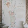 Affiche A5 d'une petite fille tenant la main à son ange gardien, entourés de baies roses et feuillages peints à l'aquarelle.