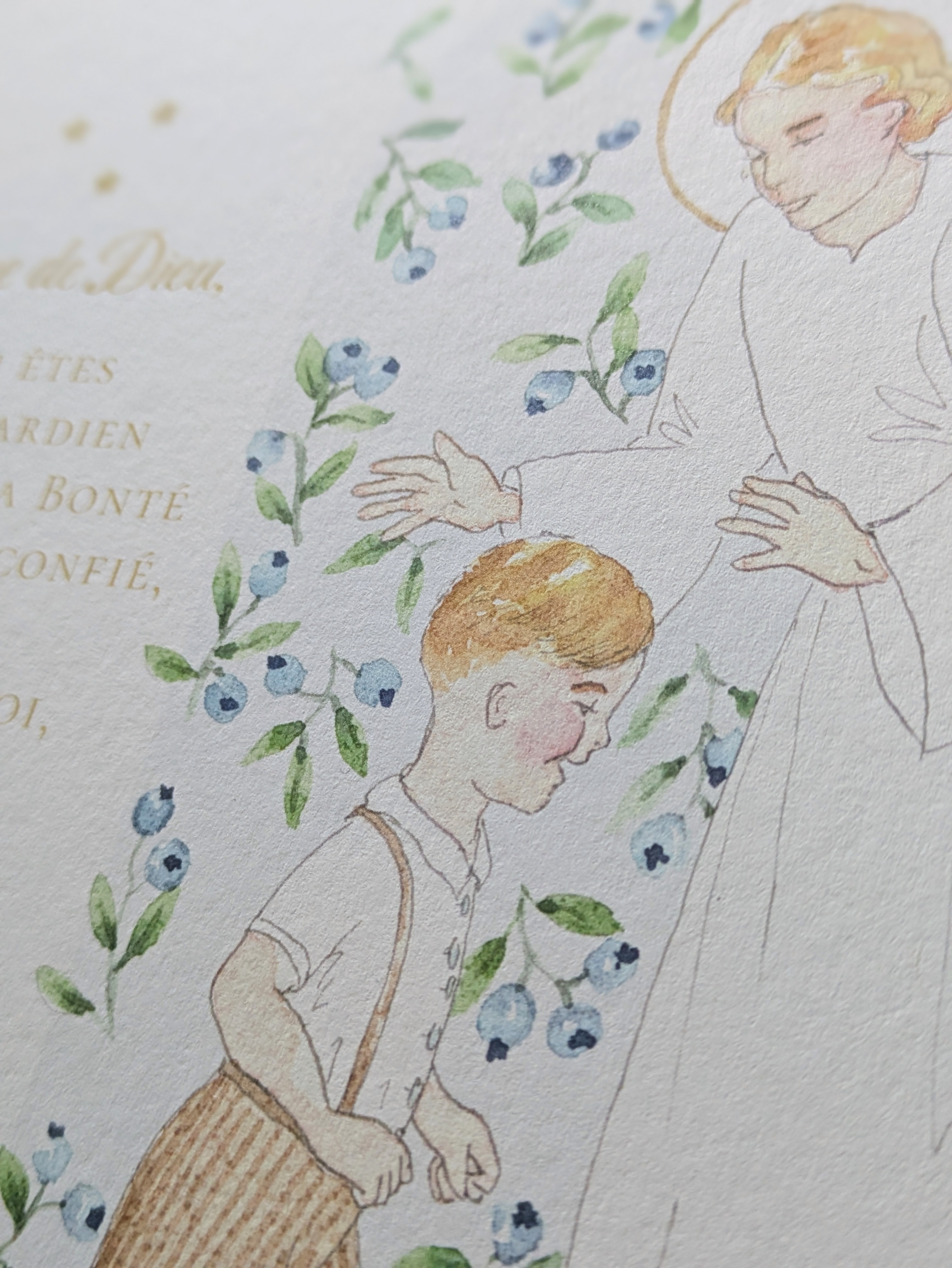 Affiche illustrée à l'aquarelle petit garçon et son ange gardien